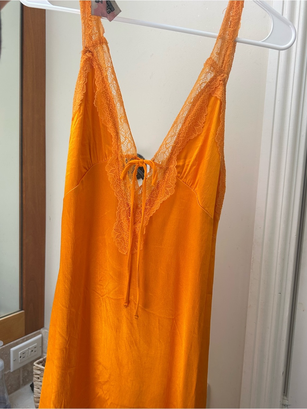 Zara Orange Lace-Trim Slip Chemise